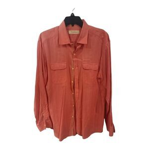 0036 - Tommy Bahama Shirt Large Mens Linen Blend Roll Tab Sleeve - Like New